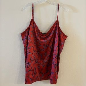 ELOQUII Lace Trim Floral Silky Camisole in Red/Blue/Black, Size 18